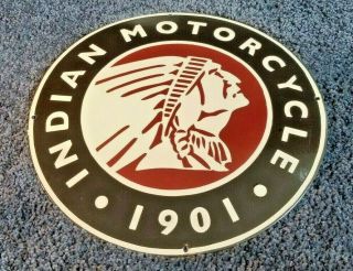 Vintage Indian Motorcycle Porcelain Metal Gas Oil Service American Chief Sign
