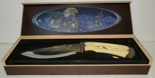 Custom Made Buck Knife 5 Inch Blade Eagle Usa Heavy Steel Carved Handle.  Pre - Own