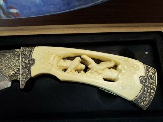 Custom Made Buck Knife 5 Inch Blade Eagle USA Heavy Steel Carved handle.  PRE - OWN 2