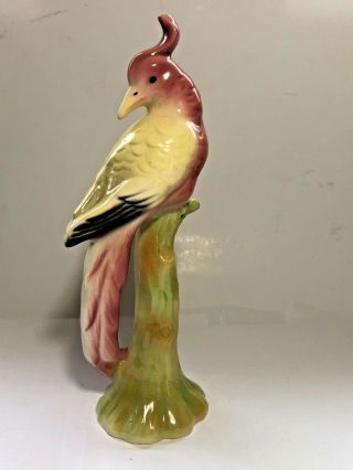 Vintage Pottery Exotic Parrot Bird On Tree Trunk Figurine Vase Marked