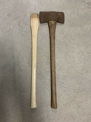 Unrestored Vintage Unmarked Double Bit Axe With Handle And Replacement Handle