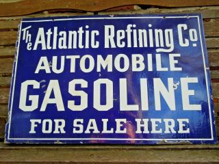 Rare Early Atlantic Refining Co.  Gasoline Here Metal Porcelain Sign