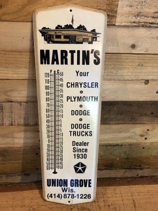 Vintage Thermometer Martin’s Chrysler Dodge Plymouth Dealership Metal Mopar