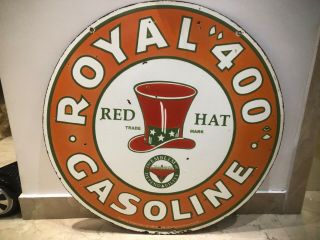 Red Hat Gasoline 2 Sided Porcelain Enamel Sign