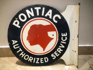 Pontiac Authorized Service 2 Sided With Flange Porcelain Enamel Sign Board