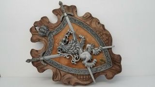 Vtg.  Decorative Shield Sword Lion Crest Wall Art