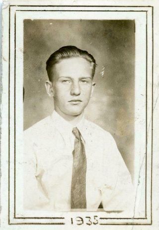 Mm857 Vtg Photo School Boy,  White Collared Shirt C 1935