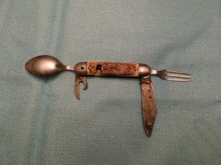 Vintage Colonial Prov 3 1/2 " Hobo Camp Fork & Spoon Pocket Knife,  Usa