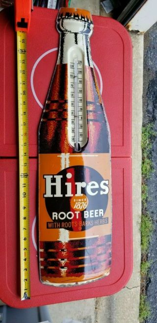 Vintage Large Hires Rootbeer Bottle Thermometer Sign