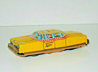 Vintage Tn 3 - 1/2 " Tin Litho Friction Taxi Cab Car Made In Japan