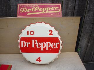 Vintage Xl 18 " Dr Pepper Bottle Cap Sign & Dr Pepper King Of Beverages Sign