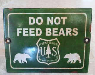 Vintage Us National Forest Service Do Not Feed Bears Porcelain Rv Camping Sign