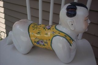 Vintage Chinese Porcelain Piano Baby 12 " Long X 8 " High Yellow With Green Trim