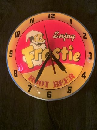 Glass And Metal Frostie Root Beer Double Bubble Lighted Clock