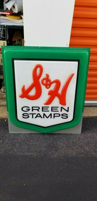 Vintage S & H Green Stamps Molded Plastic Eluminated Sign 32 X 36 A6