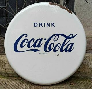 Vintage Coca Cola White Button Porcelain Enamel Sign 20 "