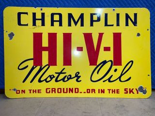1930’s Champlin HI - V - I Motor Oil Porcelain Sign,  Dbl Sided 2