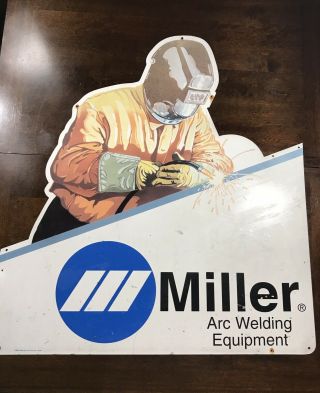 Miller Arc Welding Equipment Sign Very Rare Htf Vintage Metal Large Imperfect
