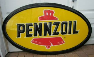 Large Vintage Embossed Plastic Pennzoil Oval Sign Gas & Oil 59 " X 34 "