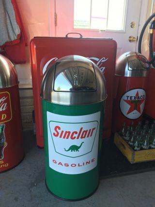 Sinclair Gasoline Trash Can Ss Top 29 " Tall 12 Gal.