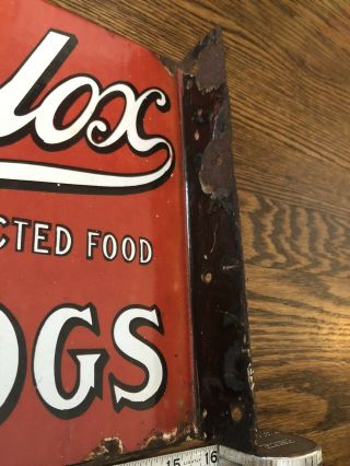 Vintage Clarke’s Melox Dog Food English Enamel 2 Sided Flange Sign 3