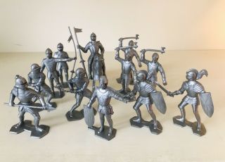 Marx 54 Mm Knights - Recasts - 15 Figures In 08 Poses - Silver -
