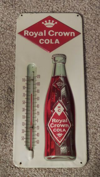 Vintage Royal Crown Cola Embossed Metal Advertising Thermometer Soda Pop Sign