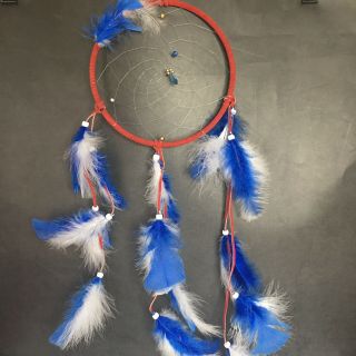Handmade Dream Catcher Native American Style In Red,  White,  And Blue