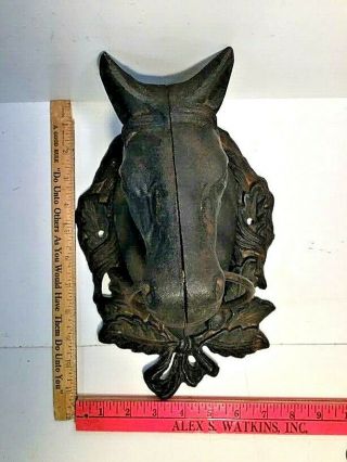 Vintage Cast Iron Large Horse Head Wall Mount Hitching Ring,  Post