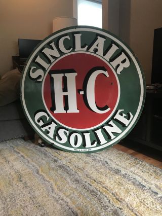 Large Sinclair Gasoline Double Sided Porcelain Sign 48” 3