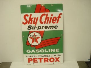 Texaco Vintage Sky Chief Supreme Petrox Pump Sign Porcelain 1959