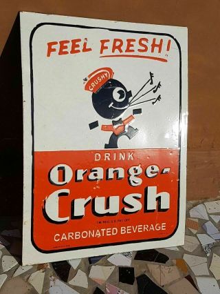 Old Vintage Rare Orange Crush Porcelain Enamel Embossed Sign Board,  Usa
