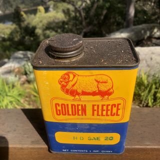 Vintage Golden Fleece 1 Imperial Quart Hd Sae 20 Motor Oil Grease Can Tin Nr