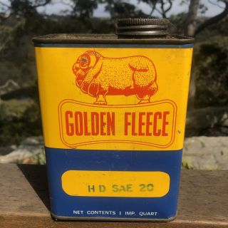 Vintage Golden Fleece 1 Imperial Quart HD SAE 20 Motor Oil Grease Can Tin NR 3
