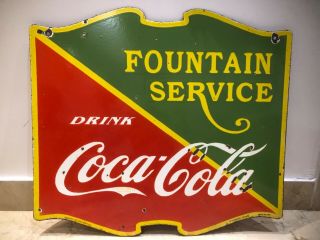 Coca - Cola Fountain Service 2 Sided Die - Cut Porcelain Enamel Sign