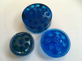 Three Cobalt Blue Glass Flower Frogs Vintage Carnival Glass And Clear Blue