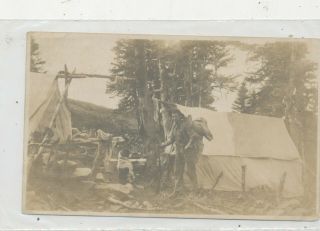 D3957 Old Photograph Man Camping Hunting And Dog Sitting Pretty