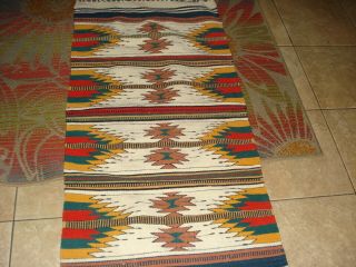 Vintage Mexican Saltillo Serape Blanket Rug Runner W/ducks And Birds