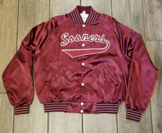 Vintage Oklahoma Sooners Satin Button Up Jacket Size Large Usa