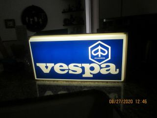 Vintage Vespa Motor Scooter Blue Lighted Dealer Sign -.  Rare