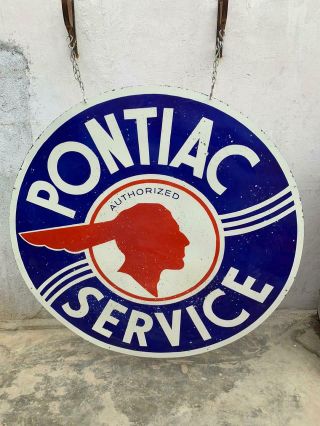 Pontiac Service Large 60 Inches Porcelain Enamel Sign Single Side