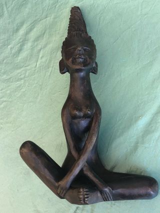 Vintage African Tribal Woman - Wood Carved Sculpture 10 1/2” - Great Detail