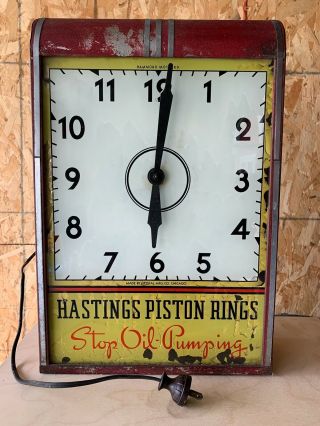 Hasting Piston Rings Oil Gas Advertising Clock Sign 1930 - 1940 