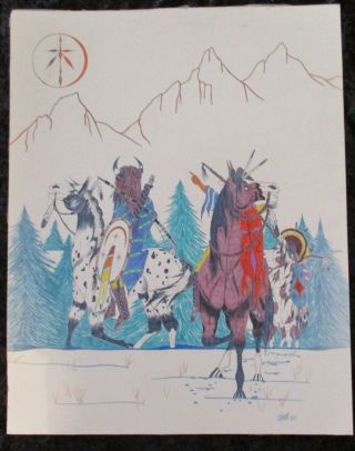 Student Artwork Native American Scene Done With Markers By Knox 1985