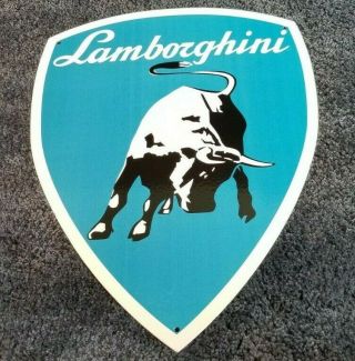 Vintage Lamborghini Porcelain Gas Service Station Pump Plate Huge Dealer Sign