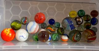 Vintage Assorted Glass Marbles X 26,  Various Types & Sizes.