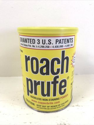 Vintage 1980 Roach Prufe “kills Roaches " Boric Acid 1 Pound Open Full Can