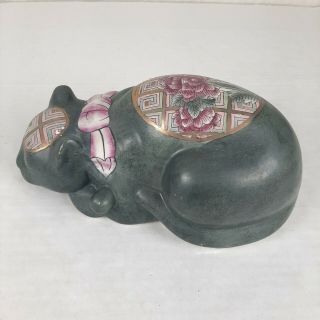 Vintage Porcelain Chinese Hand Painted Lucky Sleeping Cat Figurine 10 