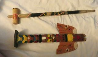 Vintage Native American Totem Pole And Peace Pipe Toys