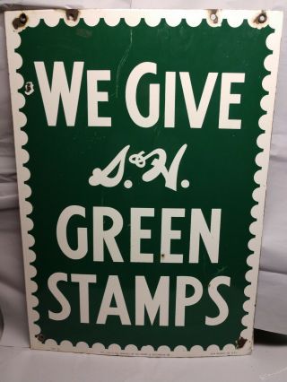 Vintage 1953 S & H Green Stamps Double Sided Heavy Porcelain Sign (20 " X 28 ")